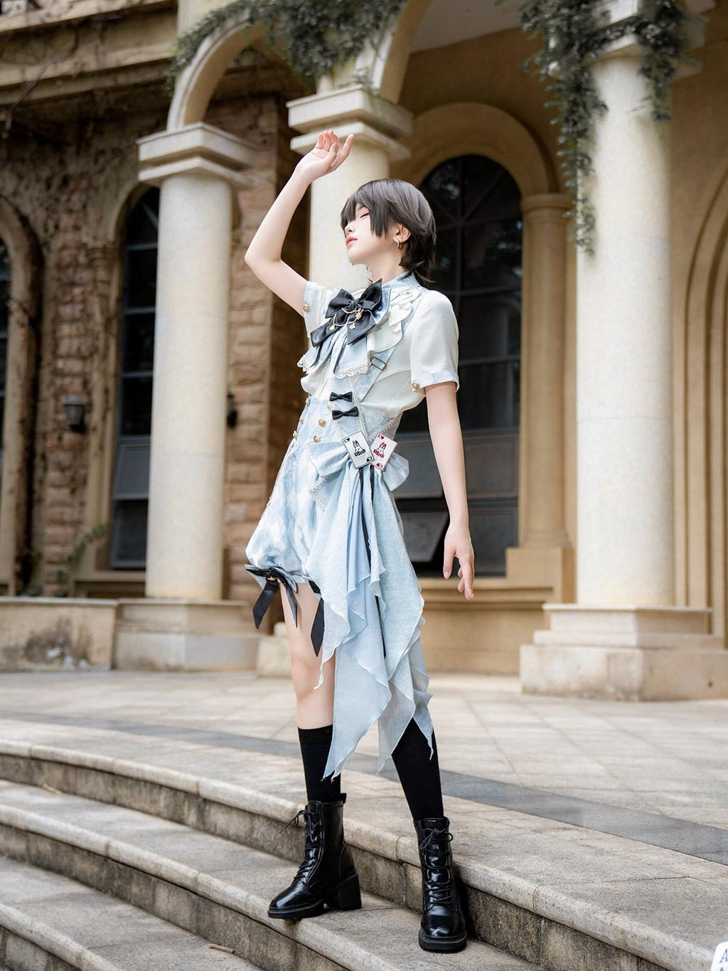 Jing Mu Alice Lolita Boyish Stand Collar Suspender Women's Full Coordination Sets
