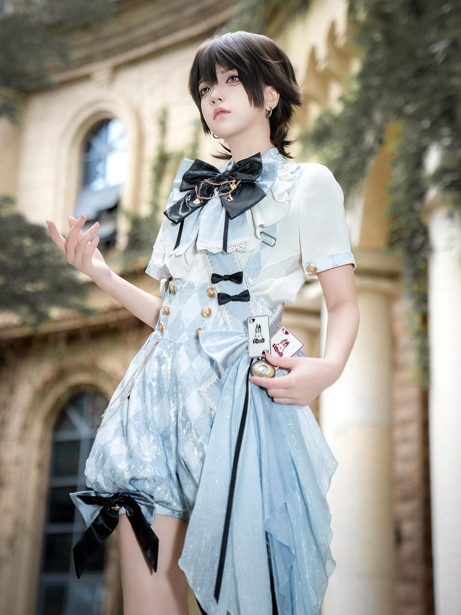 Jing Mu Alice Lolita Boyish Stand Collar Suspender Women's Full Coordination Sets