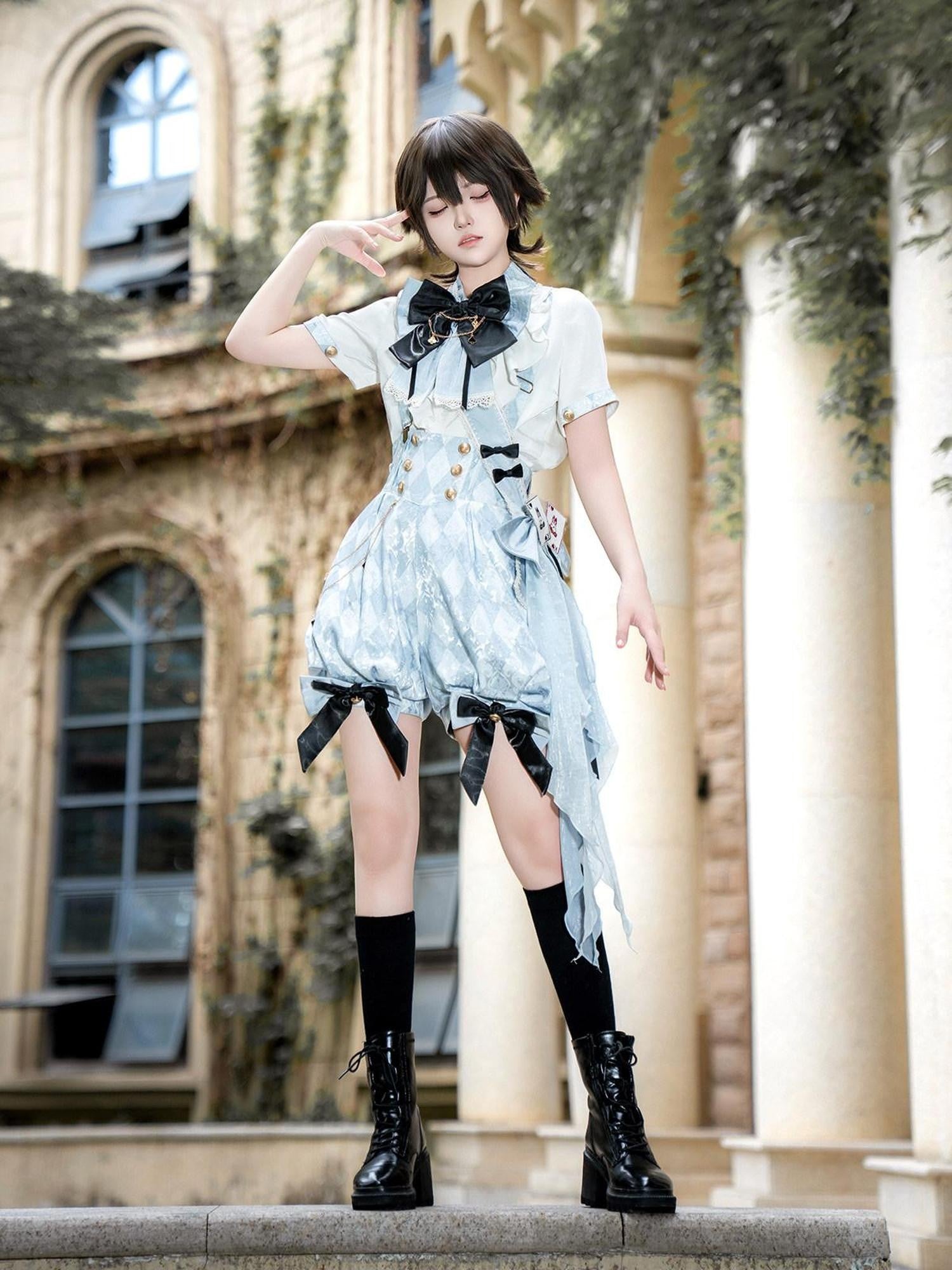 Jing Mu Alice Lolita Boyish Stand Collar Suspender Women's Full Coordination Sets