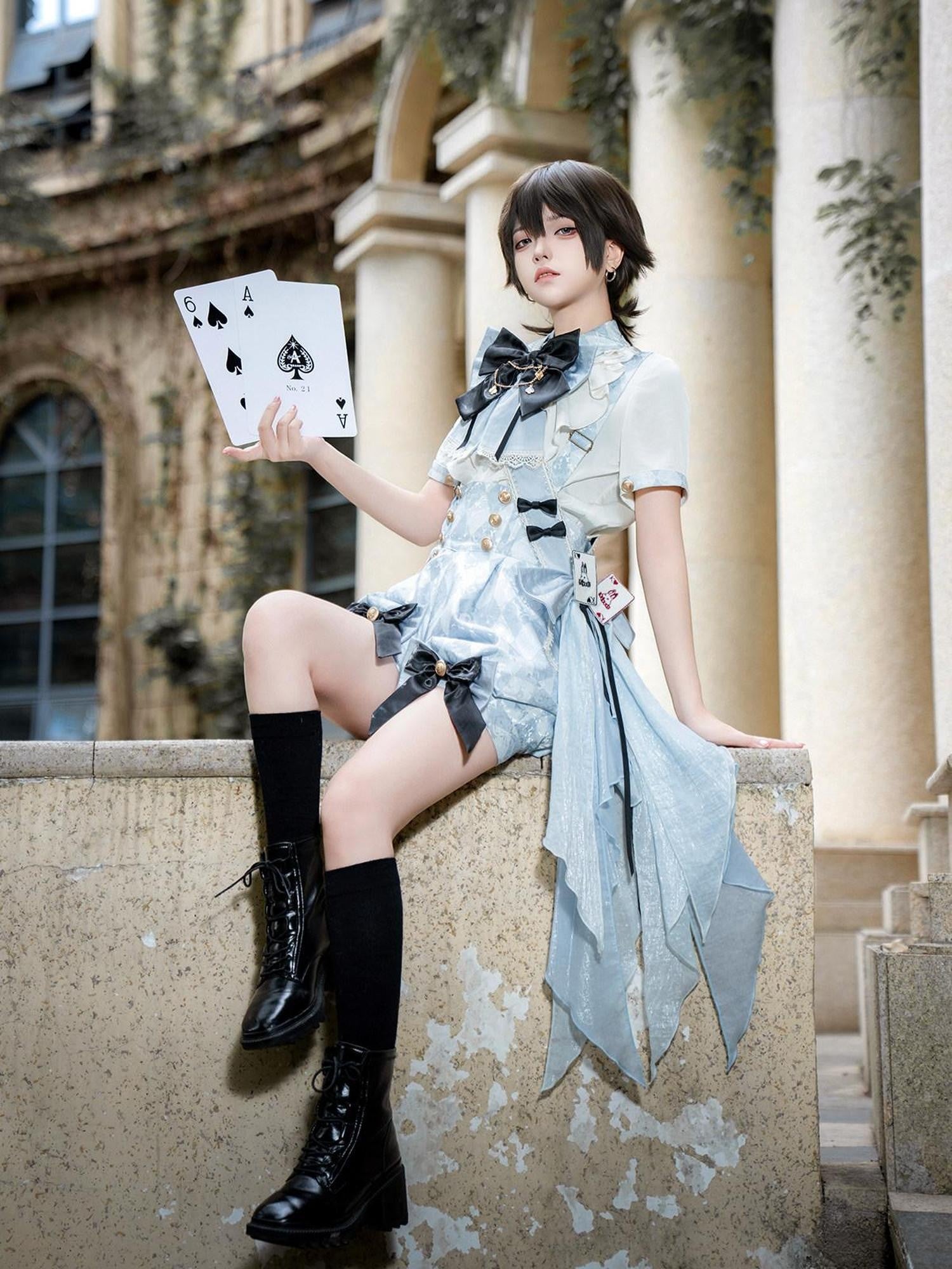 Jing Mu Alice Lolita Boyish Stand Collar Suspender Women's Full Coordination Sets