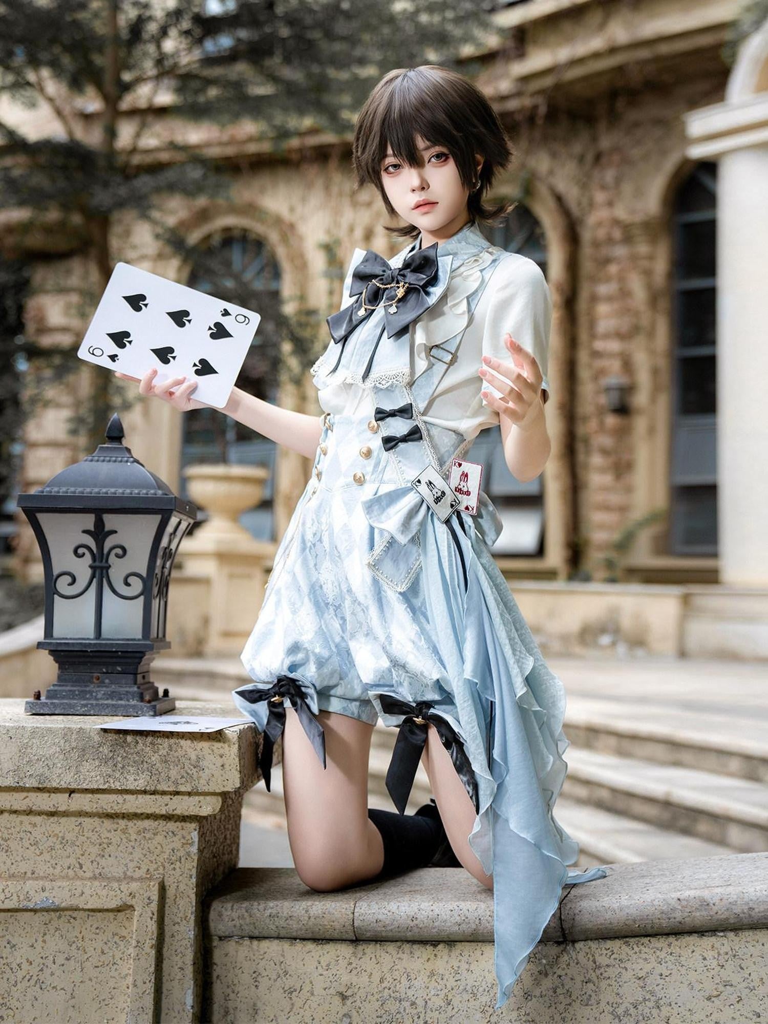Jing Mu Alice Lolita Boyish Stand Collar Suspender Women's Full Coordination Sets