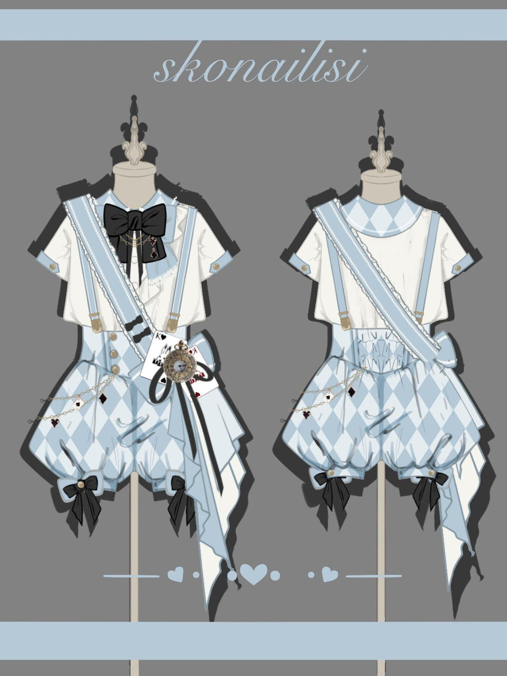 Jing Mu Alice Lolita Boyish Stand Collar Suspender Women's Full Coordination Sets