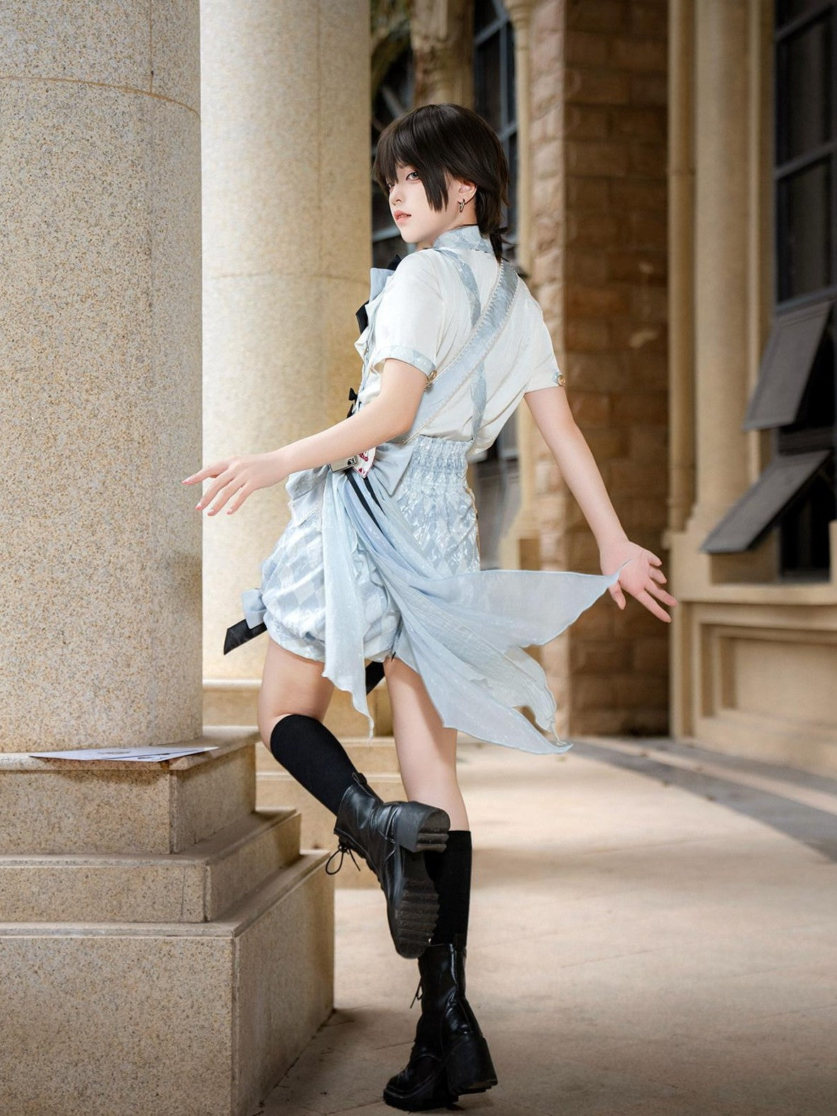 Jing Mu Alice Lolita Boyish Stand Collar Suspender Women's Full Coordination Sets