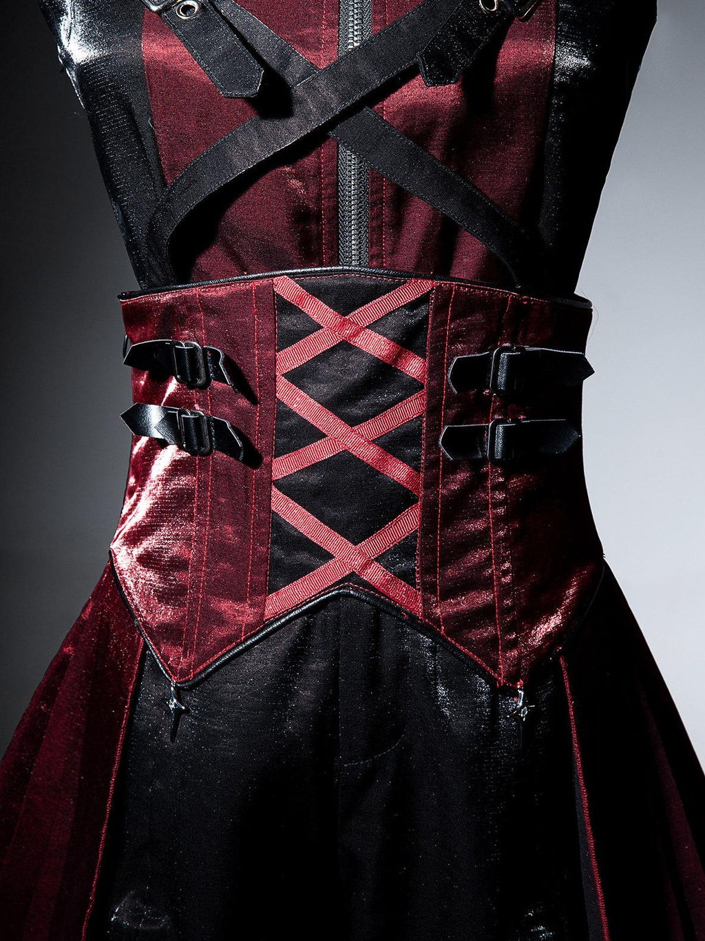 Jing Mu Assassin Black Red Gothic Biker Suspender Stand Collar Women's Jsk Sets