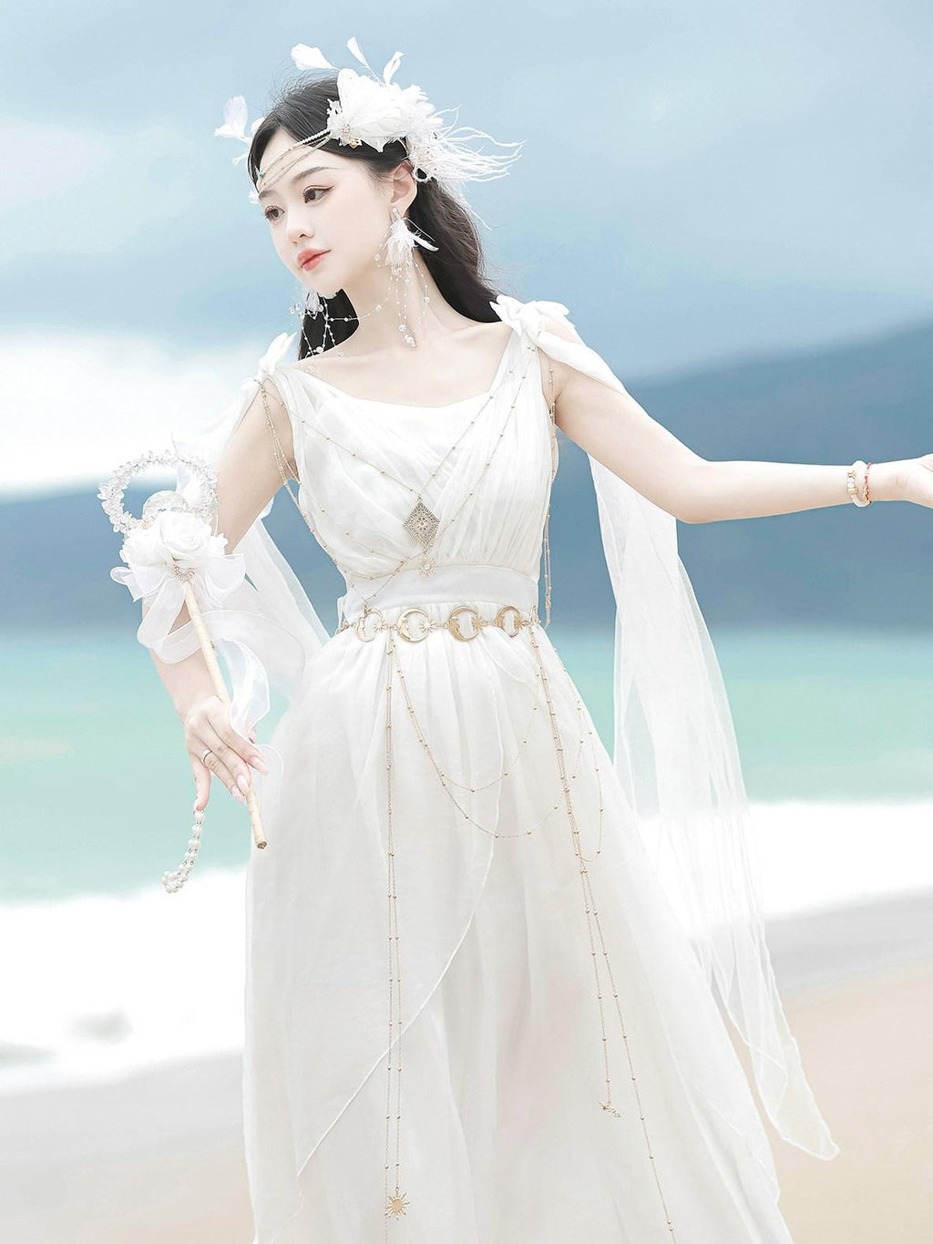 Jing Mu Asymmetrical Square Neck High Waist Women's Polyester Jsk / Jumper Skirts