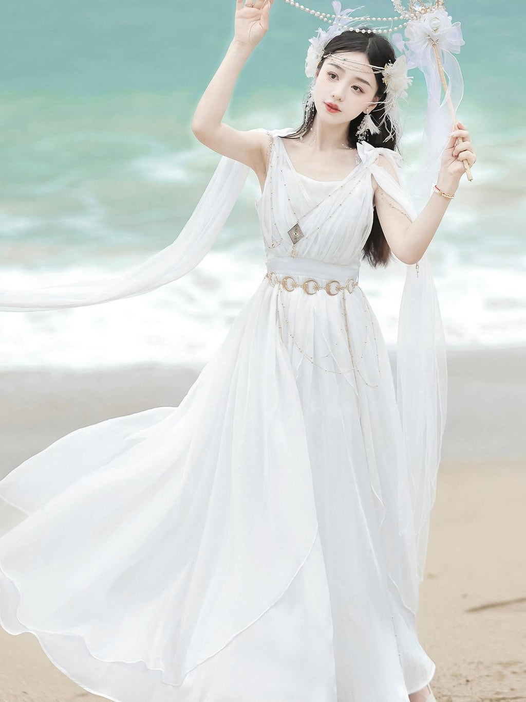 Jing Mu Asymmetrical Square Neck High Waist Women's Polyester Jsk / Jumper Skirts