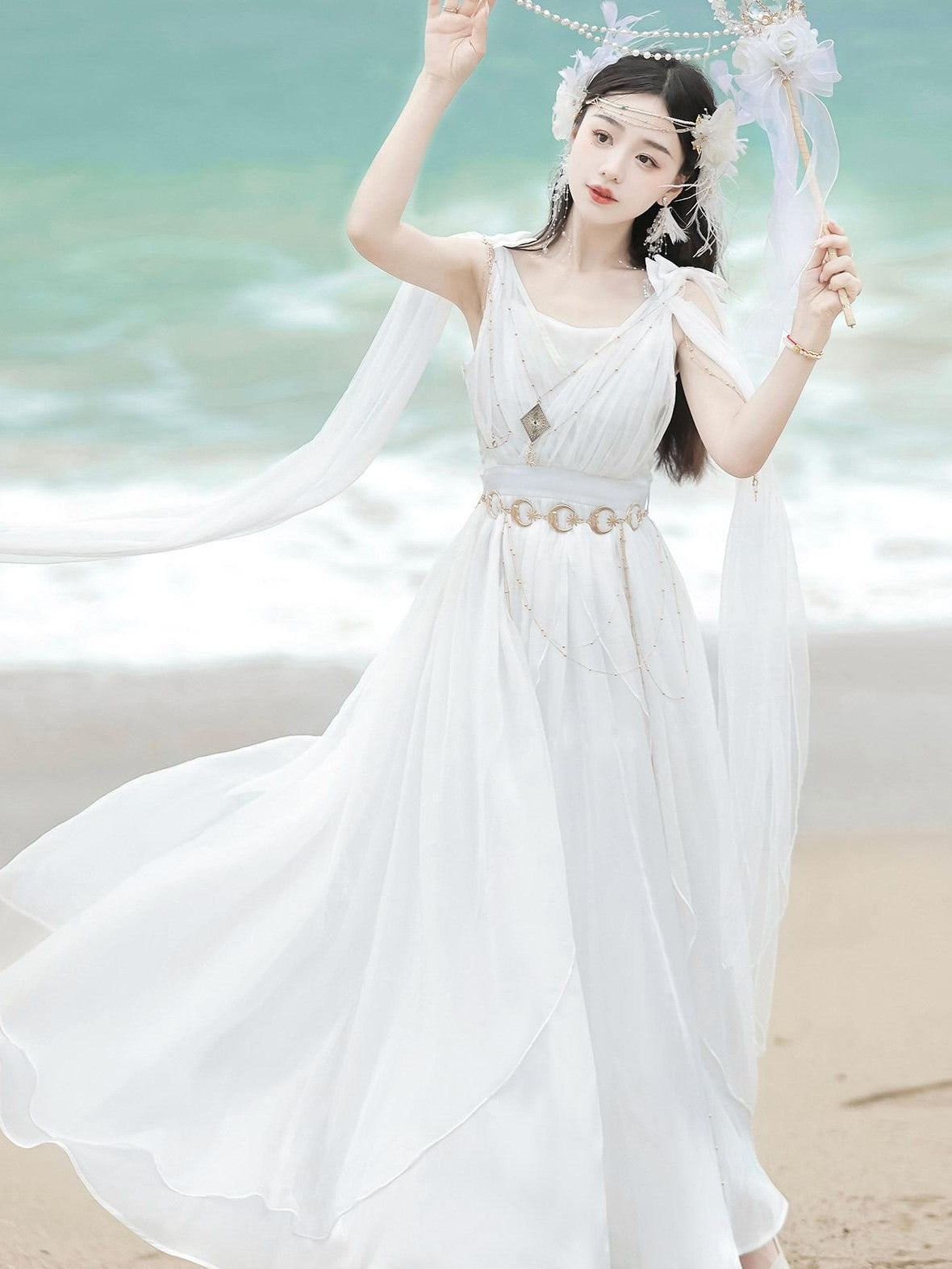 Jing Mu Asymmetrical Square Neck High Waist Women's Polyester Jsk / Jumper Skirts