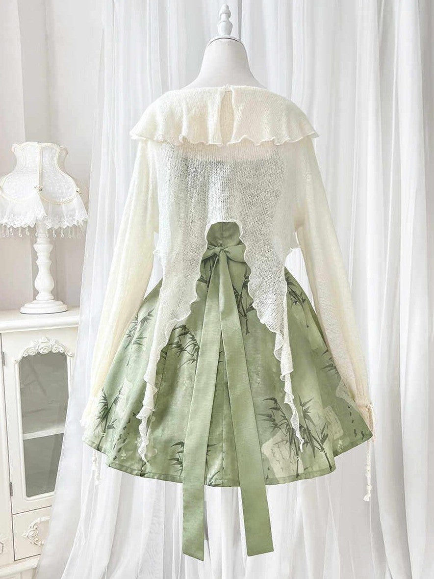 Jing Mu Bamboo Motif Chinese Lolita Strappy Cardigan Set Women's Jsk / Jumper Skirts
