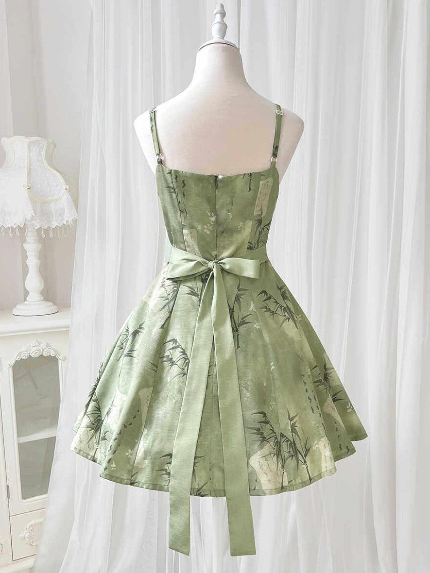 Jing Mu Bamboo Motif Chinese Lolita Strappy Cardigan Set Women's Jsk / Jumper Skirts