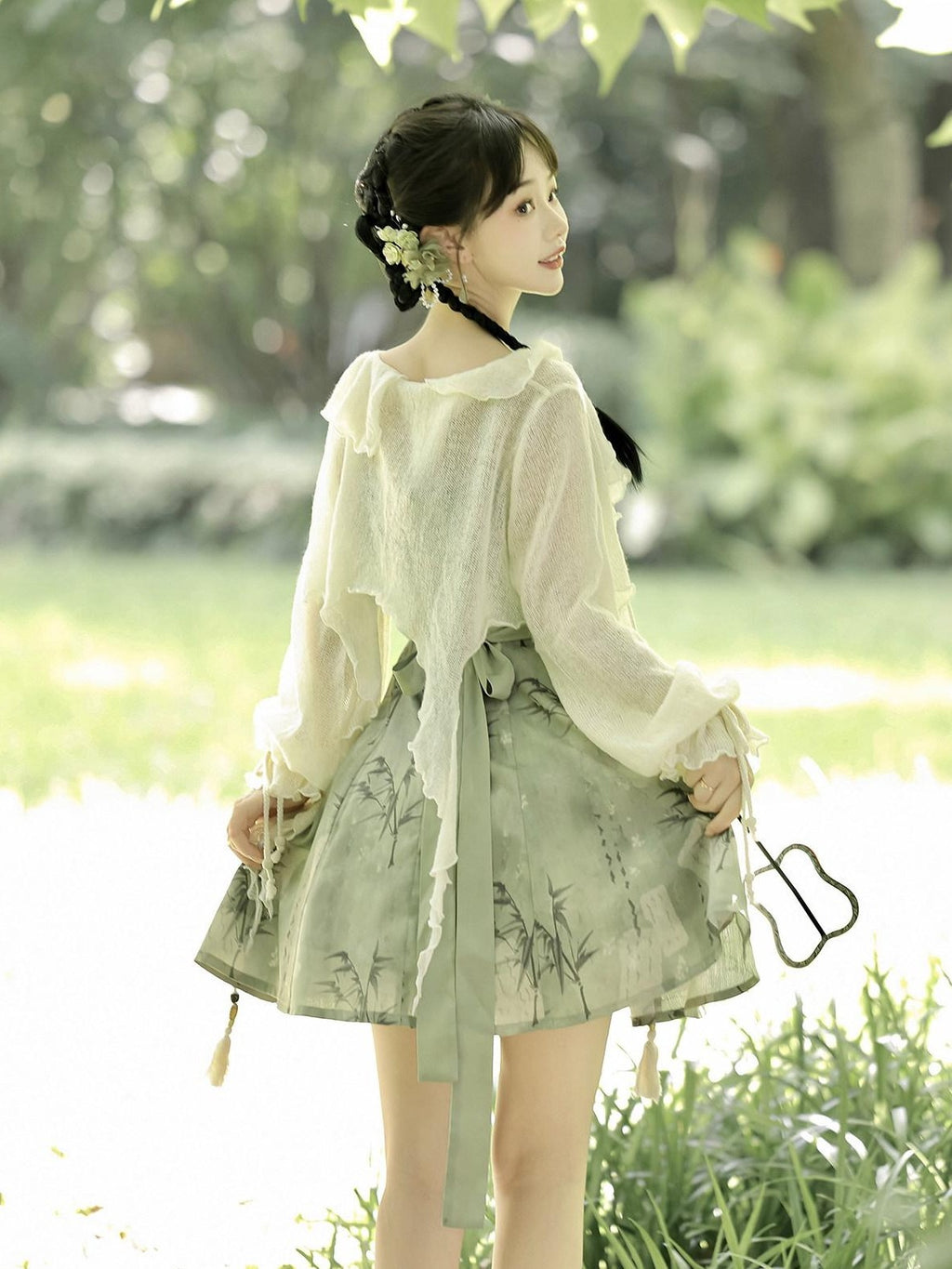 Jing Mu Bamboo Motif Chinese Lolita Strappy Cardigan Set Women's Jsk / Jumper Skirts