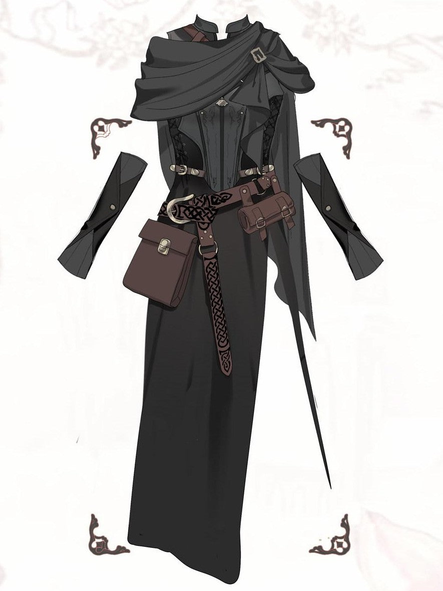 Jing Mu Black Belted Punk Lolita Collar Cloak Women's Gothic Full Coordination Sets