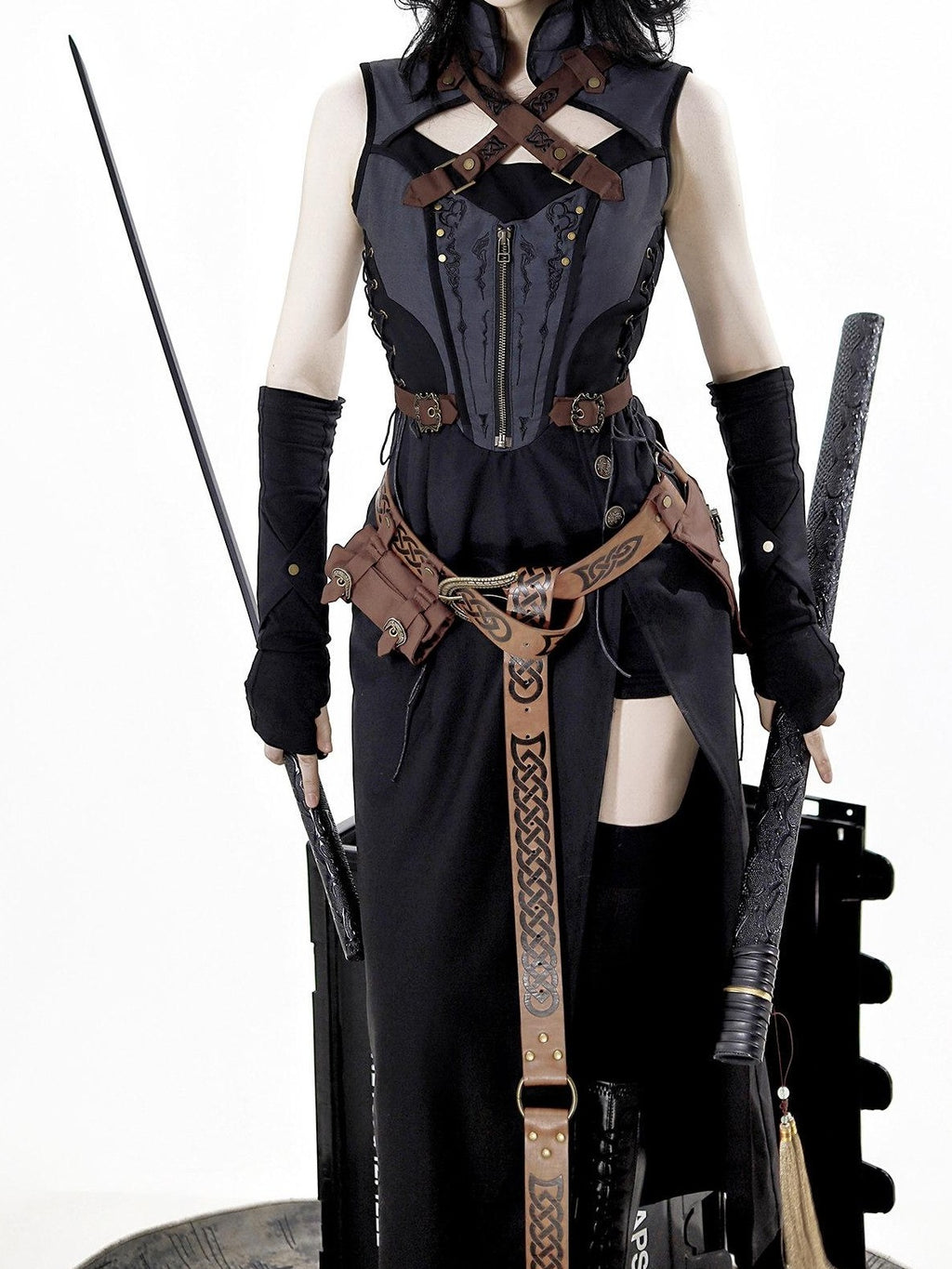 Jing Mu Black Belted Punk Lolita Collar Cloak Women's Gothic Full Coordination Sets