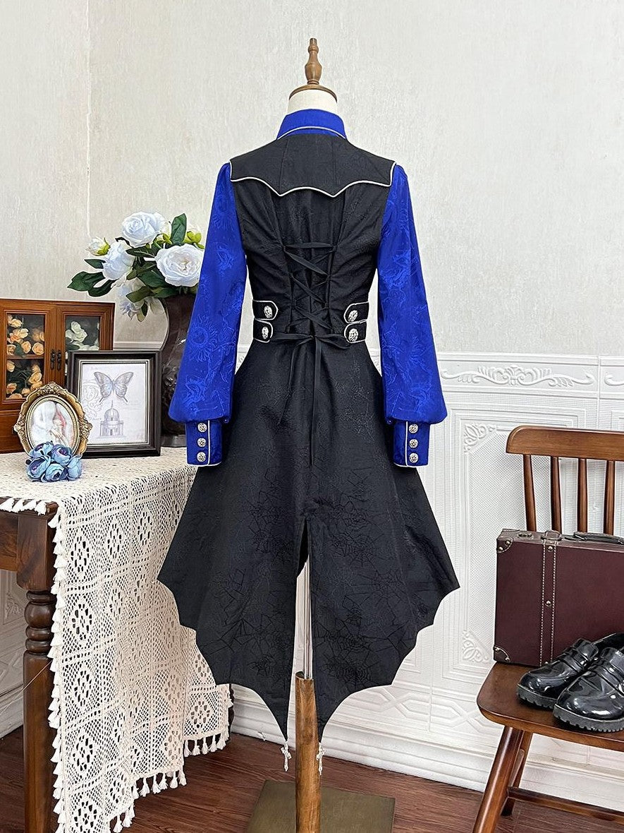 Jing Mu Black Blue Gothic Lolita Prince Women's Vest Shirt Shorts Full Coordination Sets