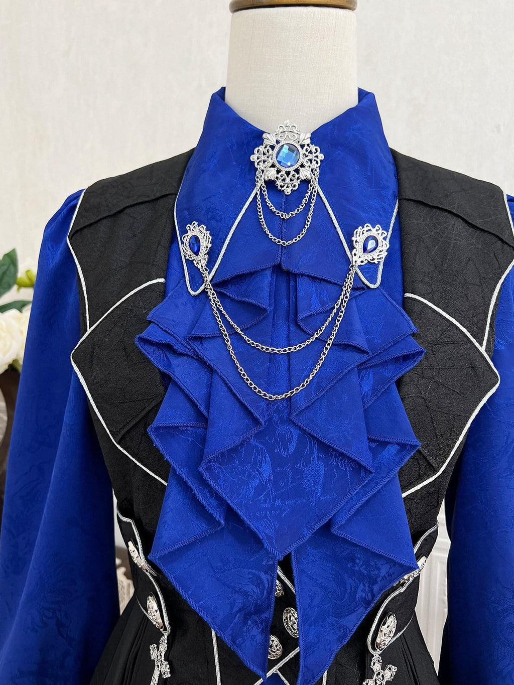 Jing Mu Black Blue Gothic Lolita Prince Women's Vest Shirt Shorts Full Coordination Sets