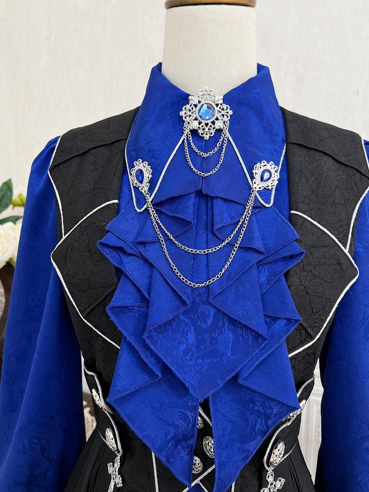 Jing Mu Black Blue Gothic Lolita Prince Women's Vest Shirt Shorts Full Coordination Sets