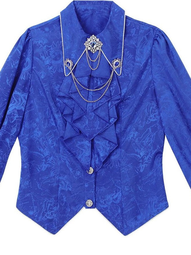 Jing Mu Black Blue Gothic Lolita Prince Women's Vest Shirt Shorts Full Coordination Sets