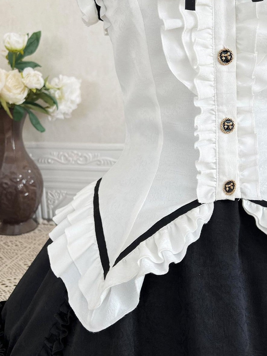 Jing Mu Black Cat Lolita Gothic Maid Waist Cinched Cake Puff Jsk Women's Skirt Sets