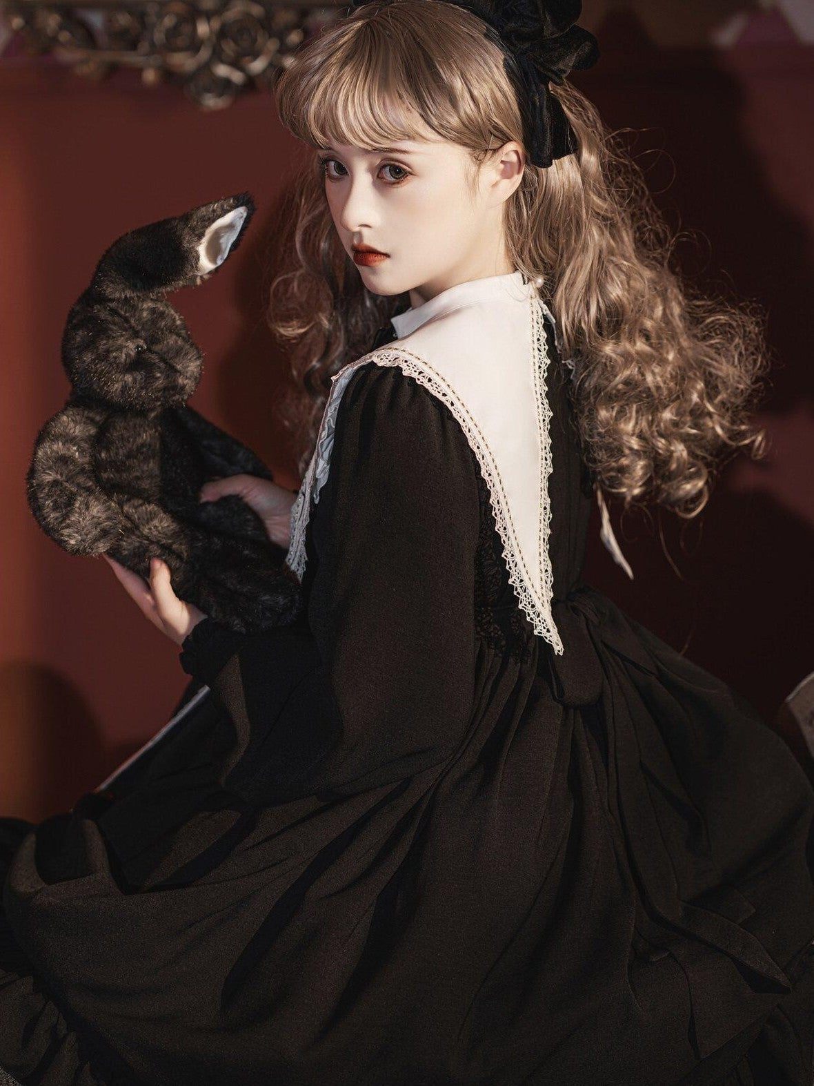 Jing Mu Black Gothic Cross Classic Lolita Princess Women's Long Sleeve Op