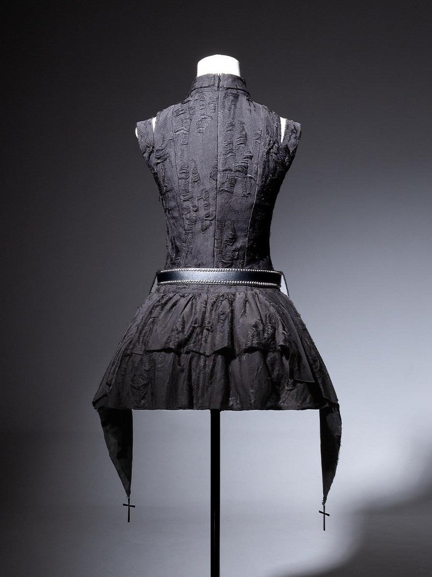 Jing Mu Black Vintage Punk Lolita Aline Standcollar Women's Belt Jsk / Jumper Skirts