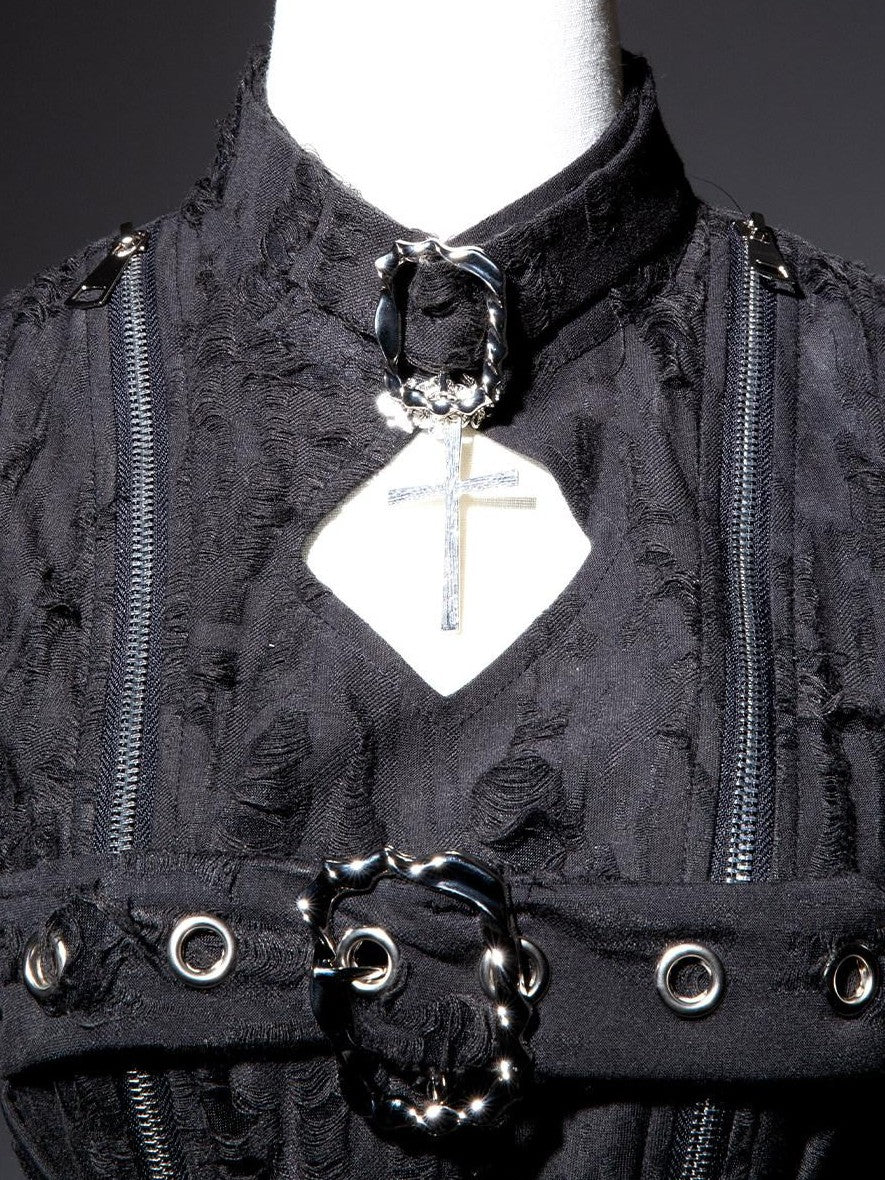 Jing Mu Black Vintage Punk Lolita Aline Standcollar Women's Belt Jsk / Jumper Skirts