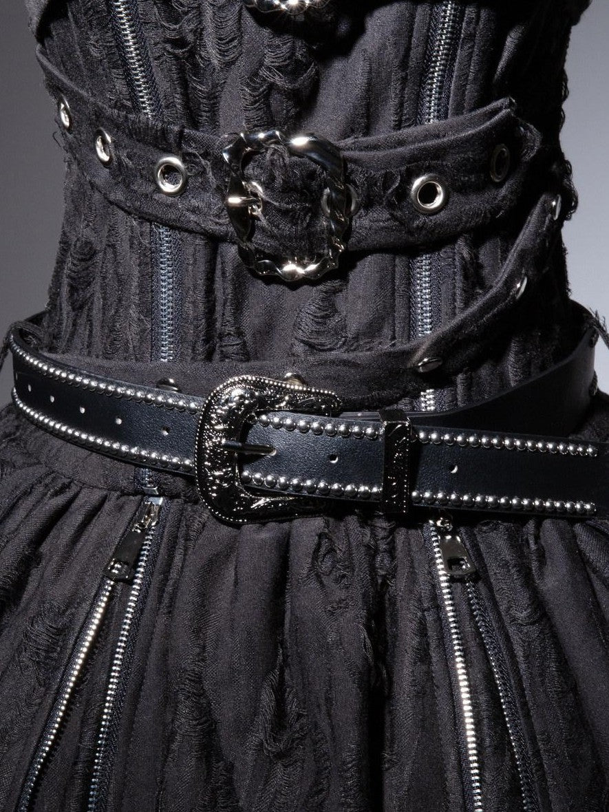 Jing Mu Black Vintage Punk Lolita Aline Standcollar Women's Belt Jsk / Jumper Skirts