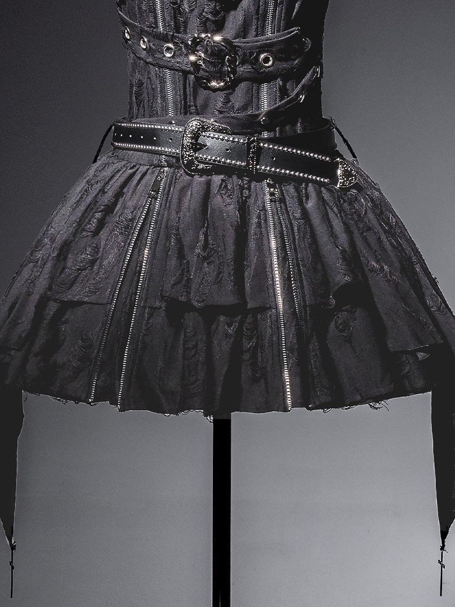Jing Mu Black Vintage Punk Lolita Aline Standcollar Women's Belt Jsk / Jumper Skirts