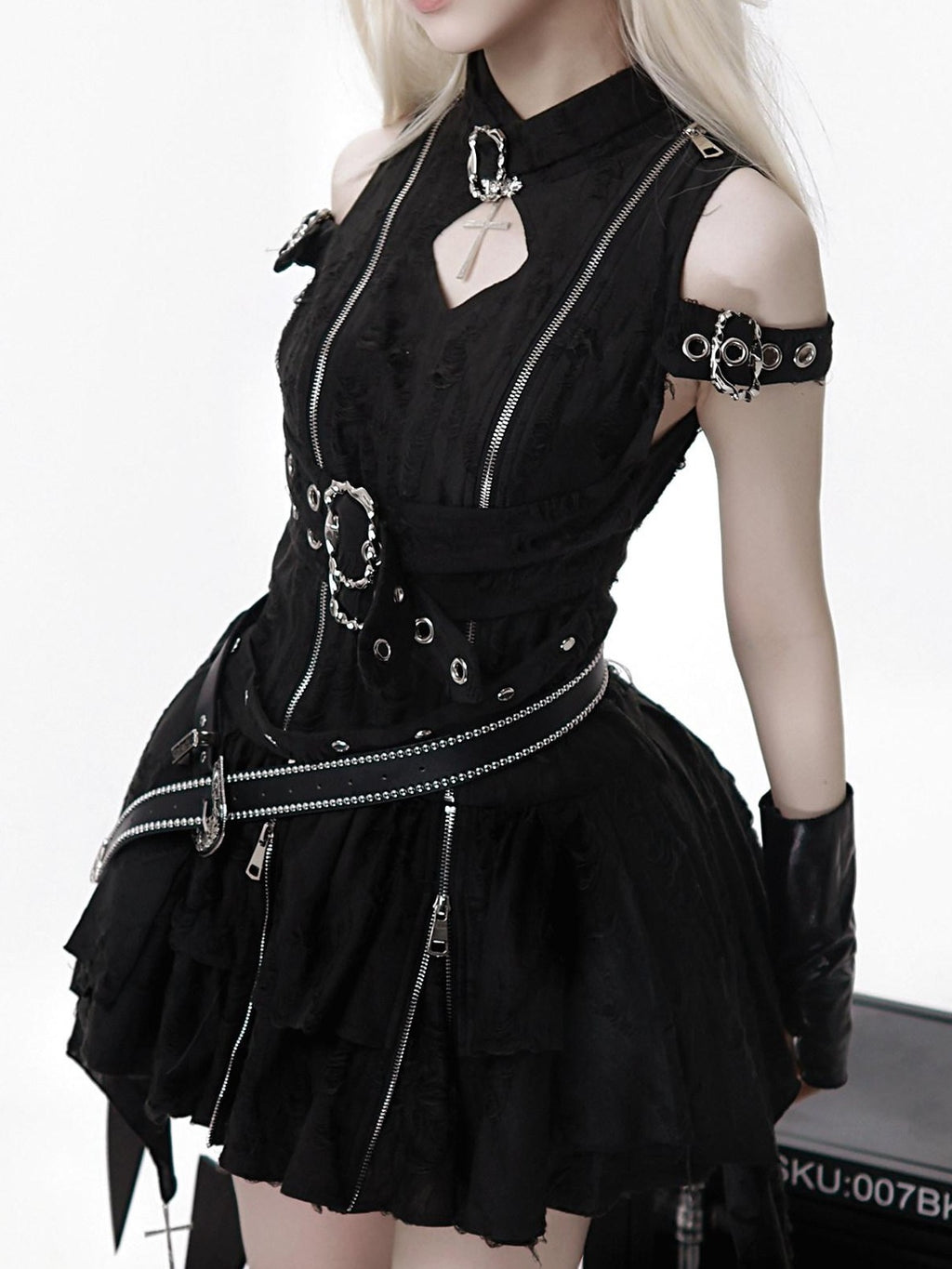 Jing Mu Black Vintage Punk Lolita Aline Standcollar Women's Belt Jsk / Jumper Skirts