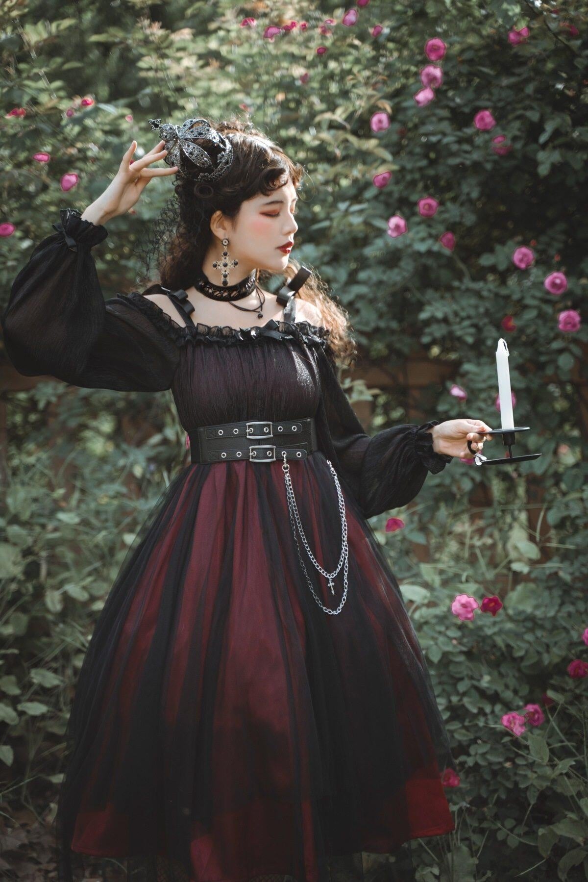 Jing_Mu_Black_Vintage_Square_Neck_Lolita_A_Line_Gothic_Women's_Long_Sleeve_Op_638344186758_MISSTT