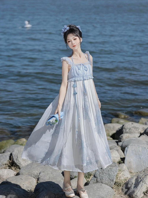 Jing Mu Blue Lolita Han Inspired Princess Women's Strappy Jsk / Jumper Skirts