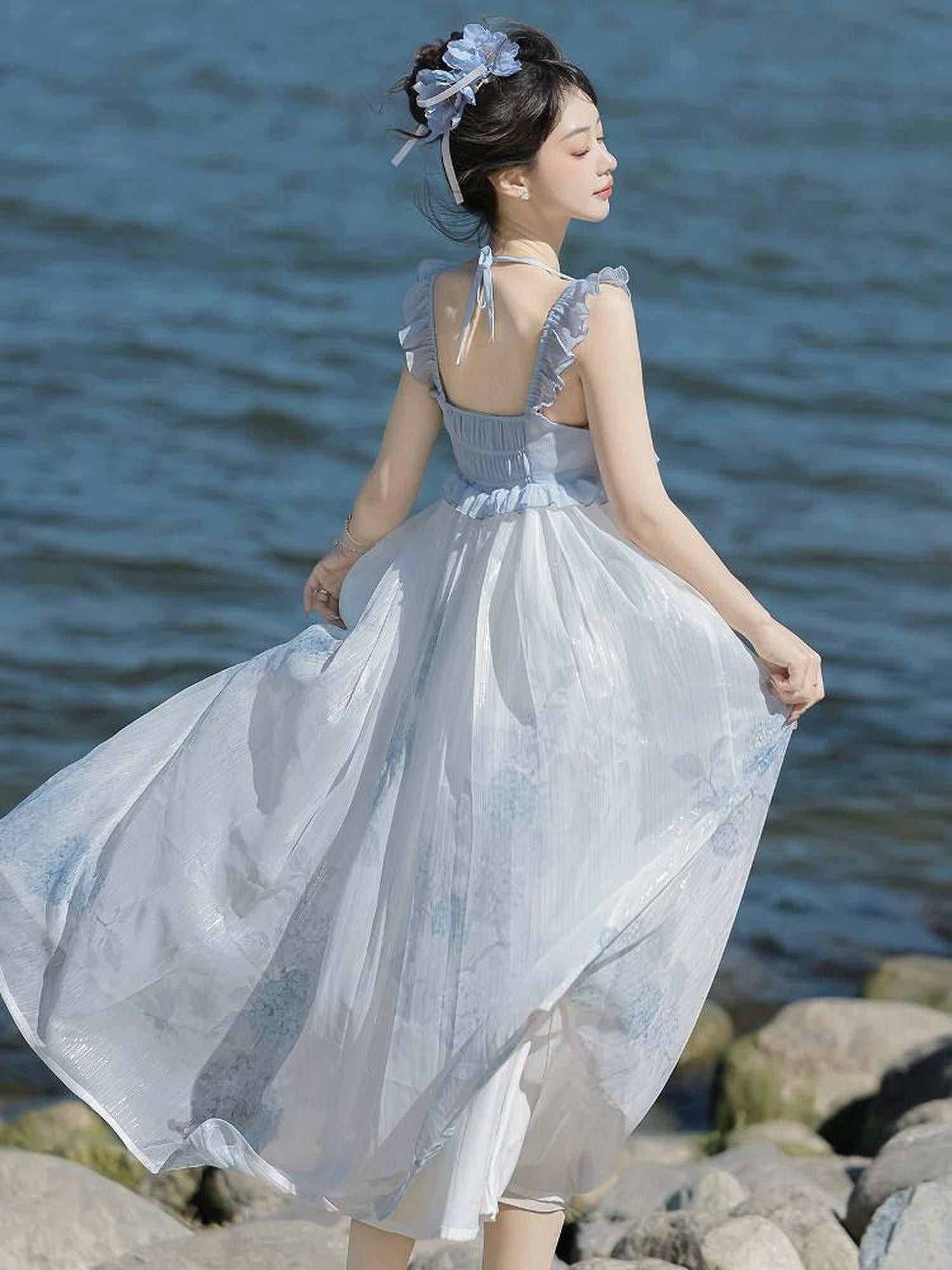 Jing Mu Blue Lolita Han Inspired Princess Women's Strappy Jsk / Jumper Skirts