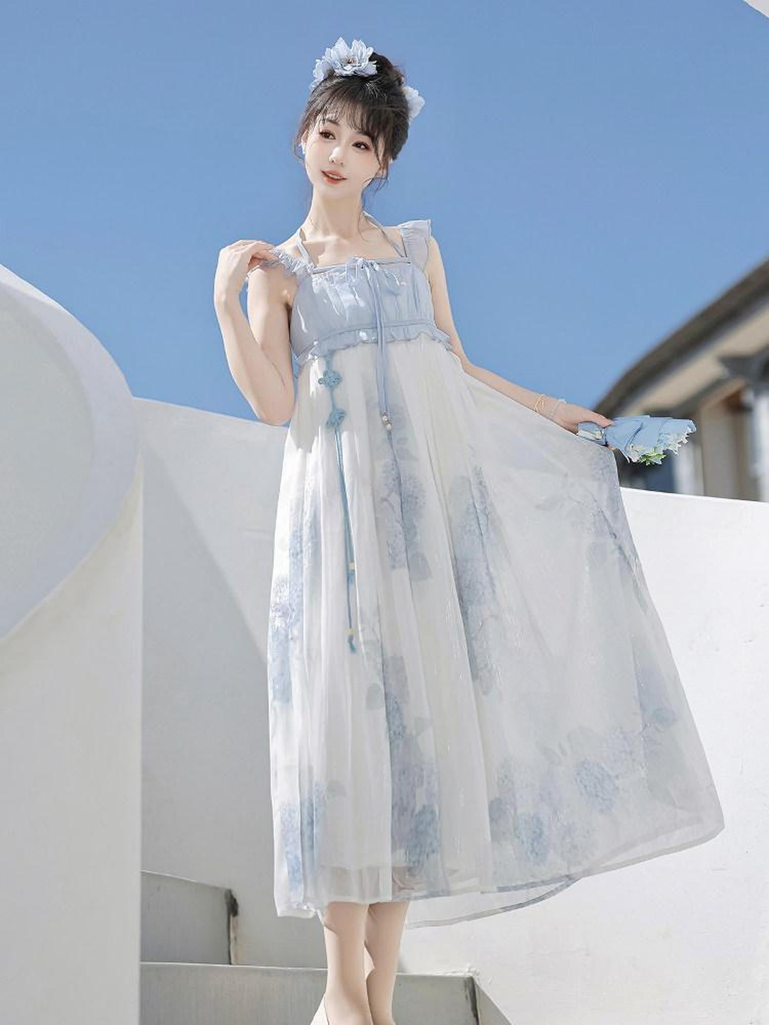 Jing Mu Blue Lolita Han Inspired Princess Women's Strappy Jsk / Jumper Skirts