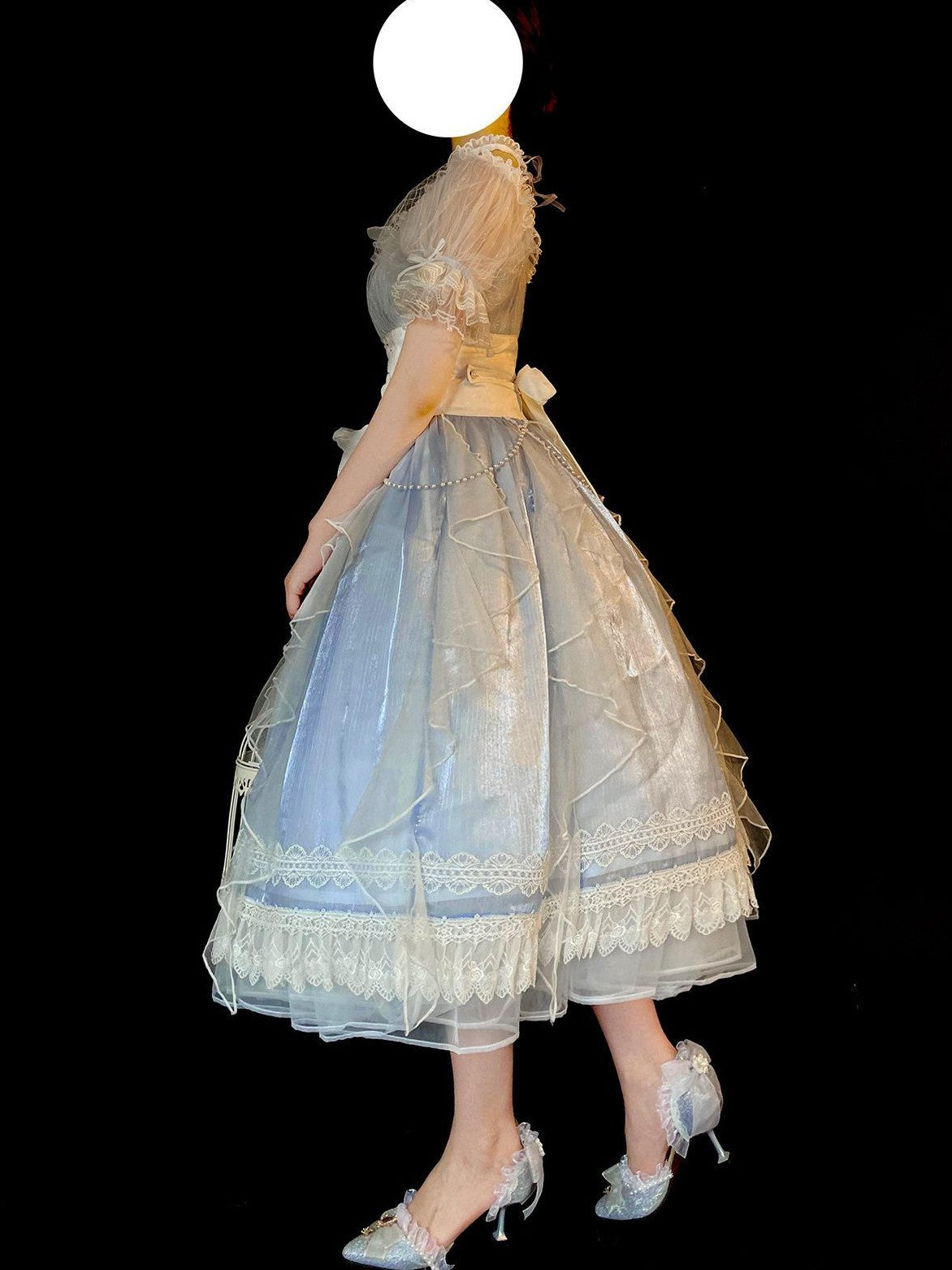 Jing Mu Blue Mermaid Tear Floral Lolita Princess Women's Short Sleeve Op