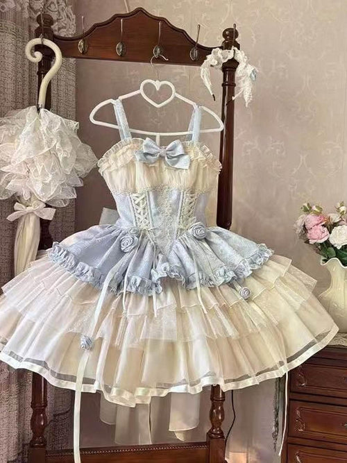 Jing Mu Blue Snow White Lolita Strap Princess Slim Fit Women's Jsk / Jumper Skirts