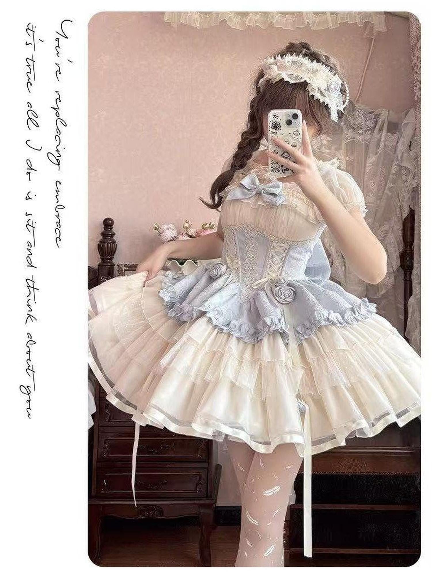 Jing Mu Blue Snow White Lolita Strap Princess Slim Fit Women's Jsk / Jumper Skirts