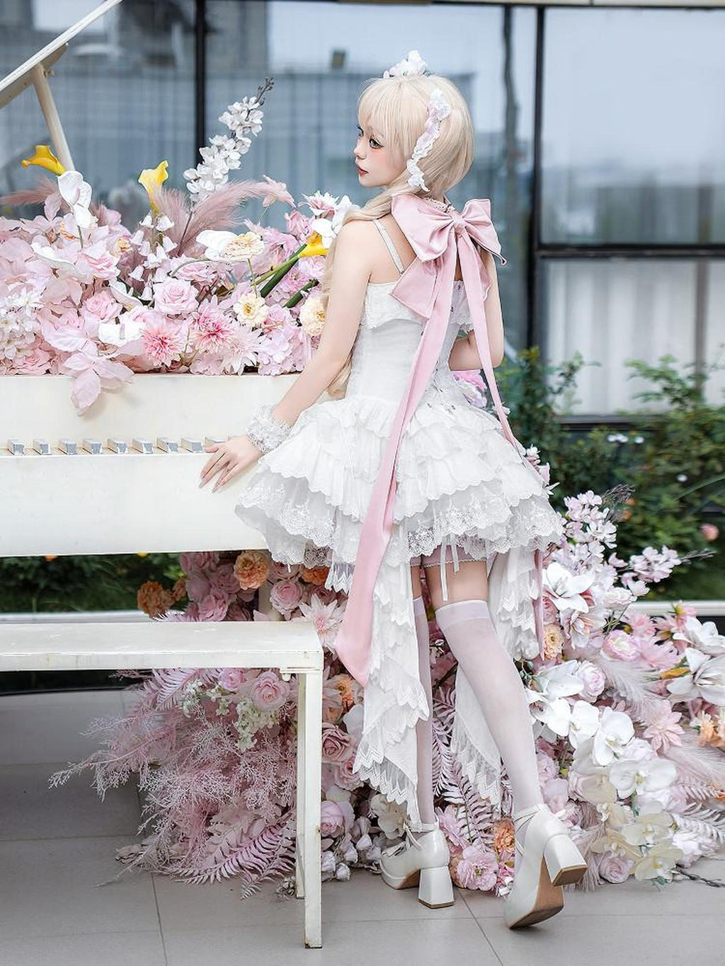 Jing Mu Butterfly Ribbon Lolita Strappy Ballet Women's Satin Jsk / Jumper Skirts