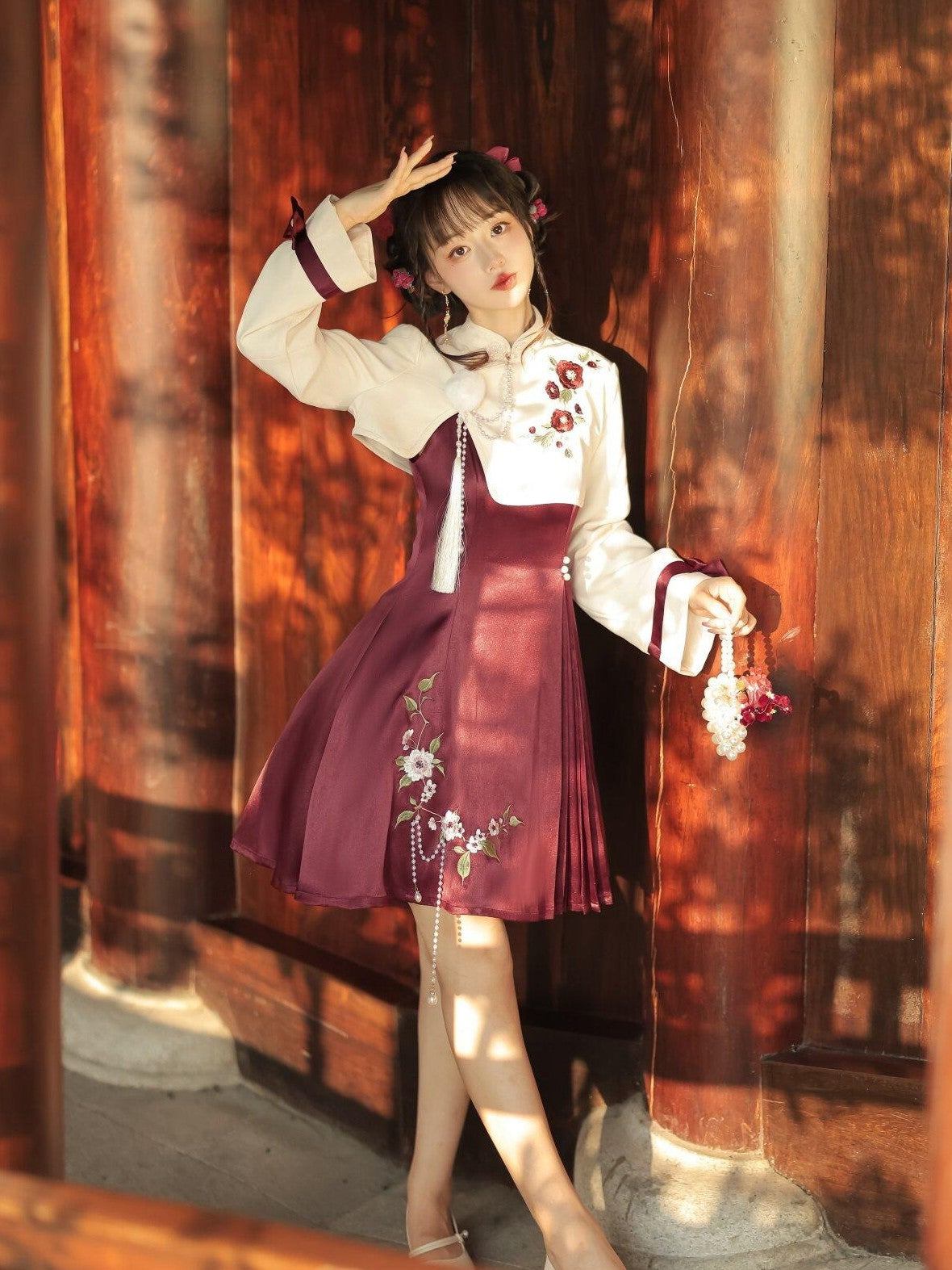 Jing Mu Camellia Print Chinese Jacket Two Piece Lolita Women's Jsk / Jumper Skirts