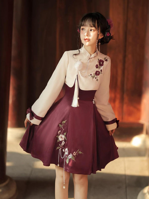 Jing Mu Camellia Print Chinese Jacket Two Piece Lolita Women's Jsk / Jumper Skirts