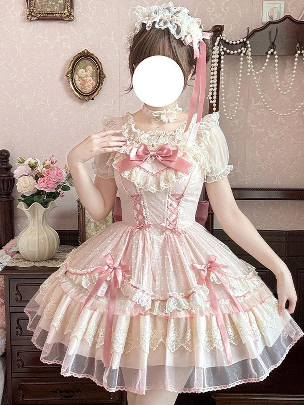 Jing Mu Candy Print Lolita Ballet A Line Spaghetti Tie Women's Jsk / Jumper Skirts