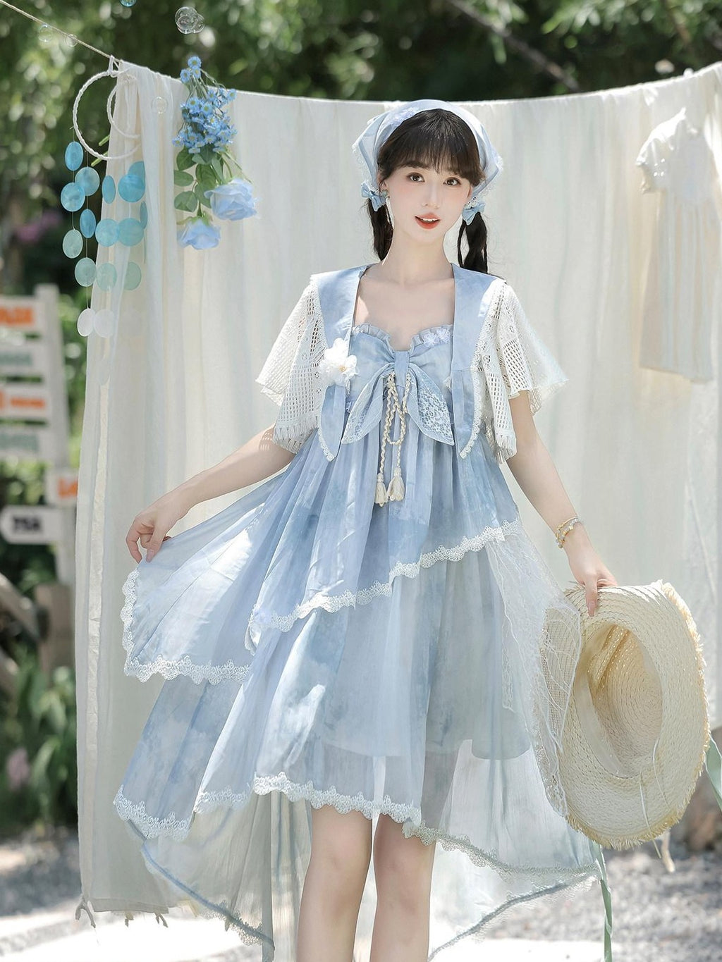 Jing Mu Cloud Asymmetric Chinese Style Lolita Women's Polyester Jsk / Jumper Skirts