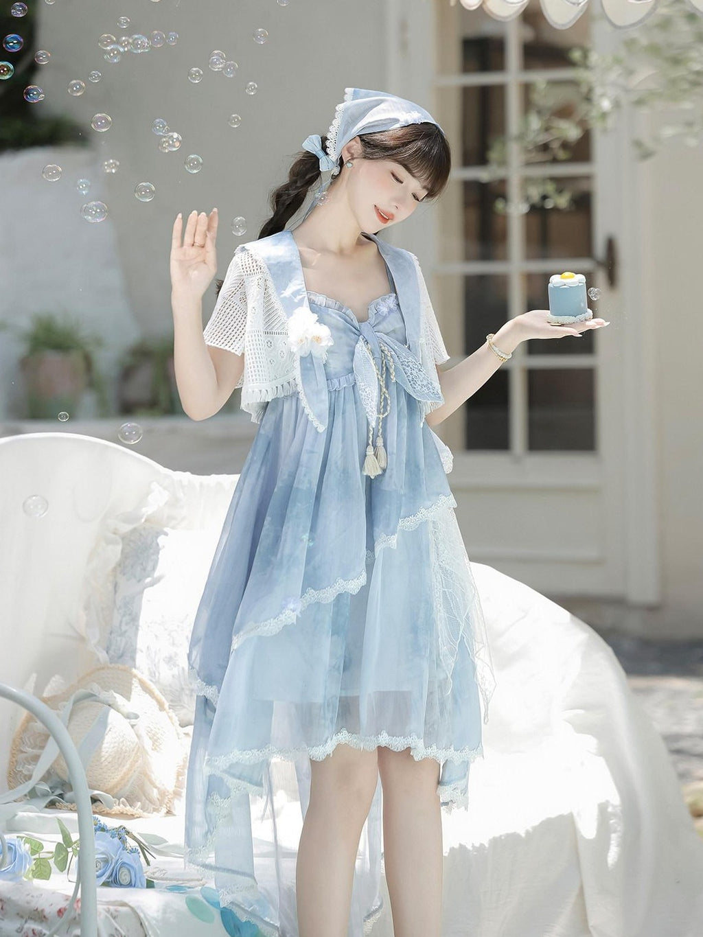 Jing Mu Cloud Asymmetric Chinese Style Lolita Women's Polyester Jsk / Jumper Skirts