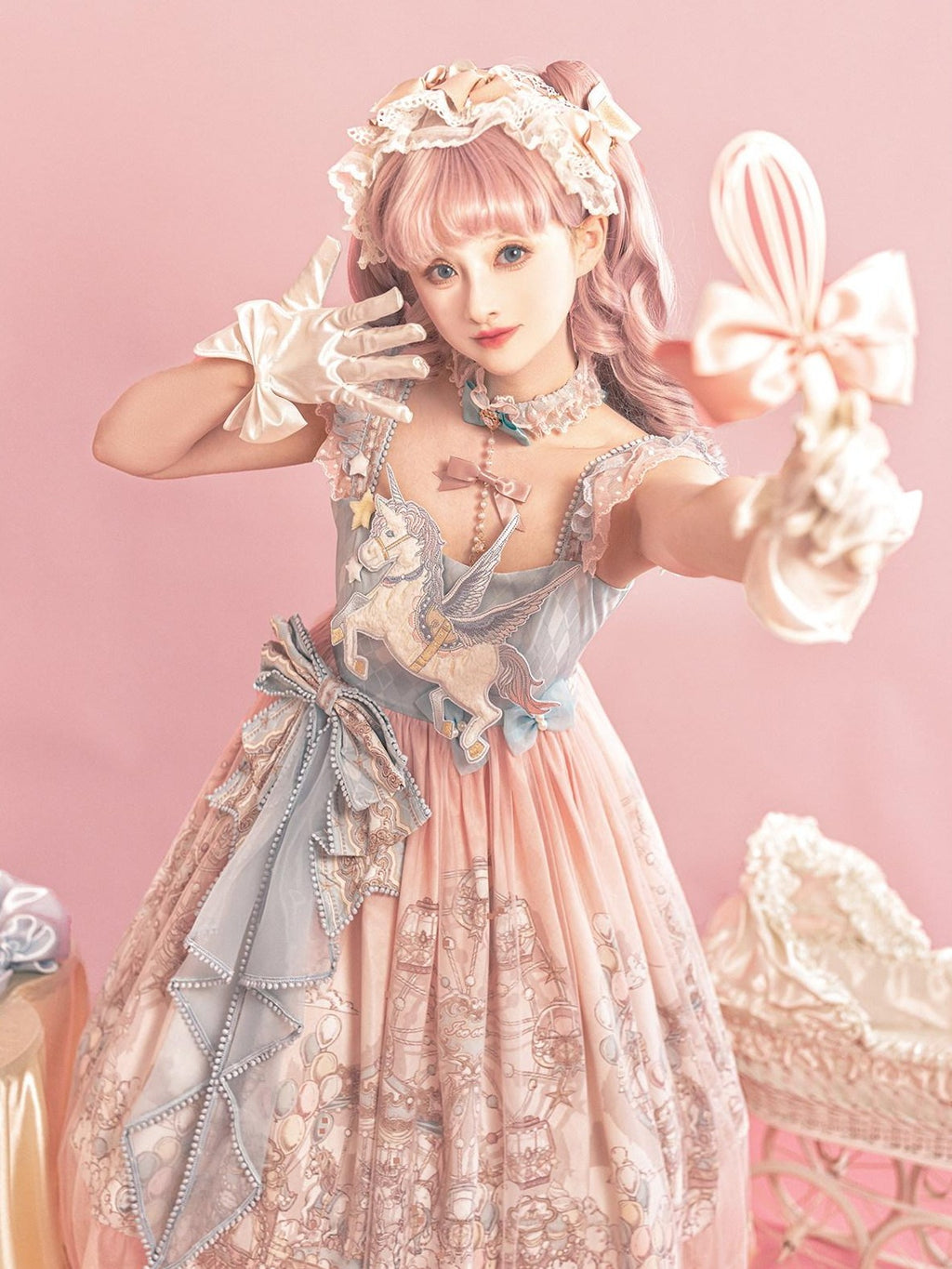 Jing Mu Cloud Print Sweet Lolita Princess Women's Pink Blue Jsk / Jumper Skirts