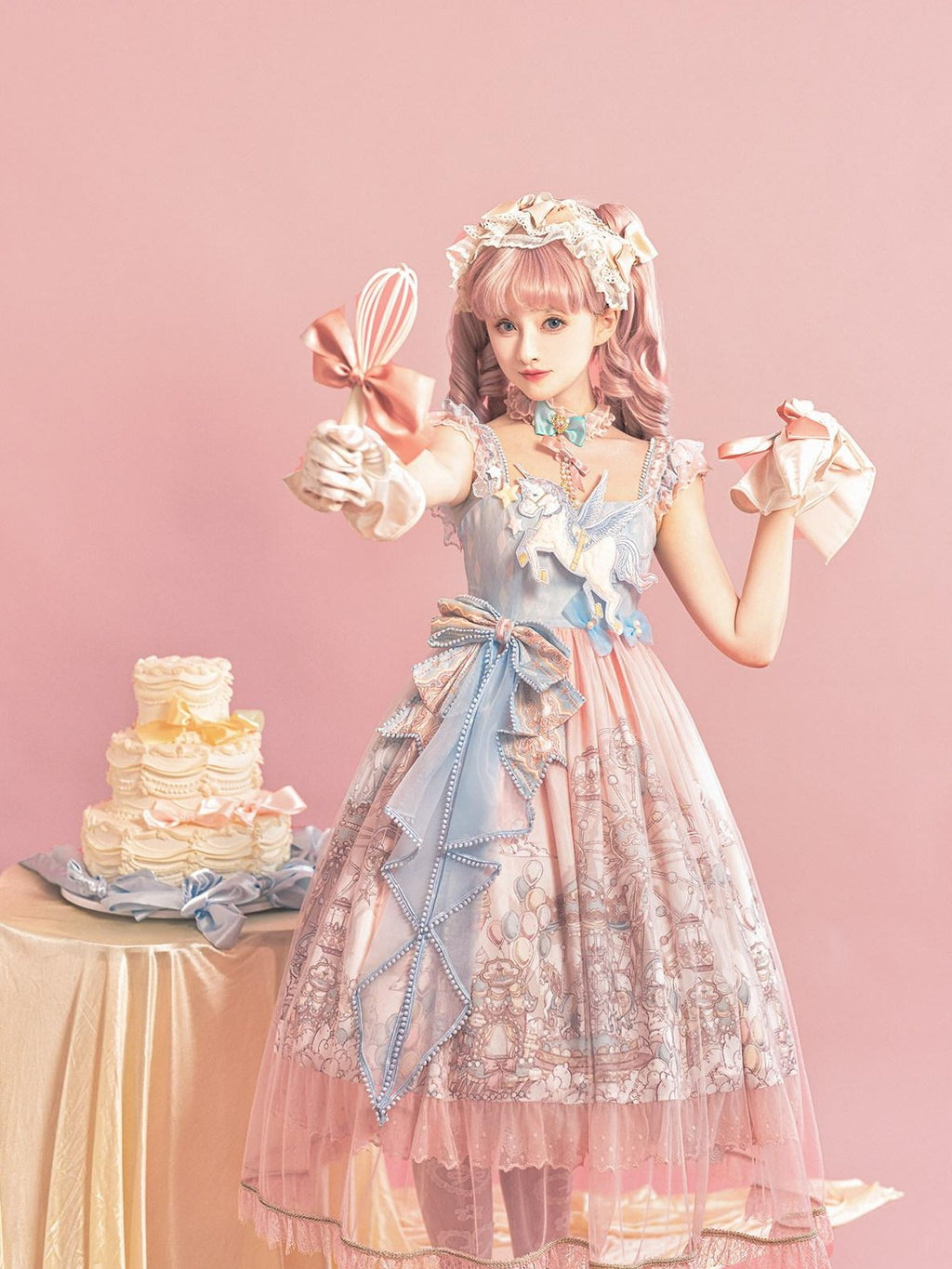 Jing Mu Cloud Print Sweet Lolita Princess Women's Pink Blue Jsk / Jumper Skirts
