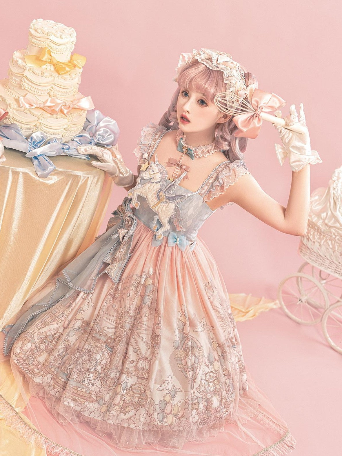 Jing Mu Cloud Print Sweet Lolita Princess Women's Pink Blue Jsk / Jumper Skirts