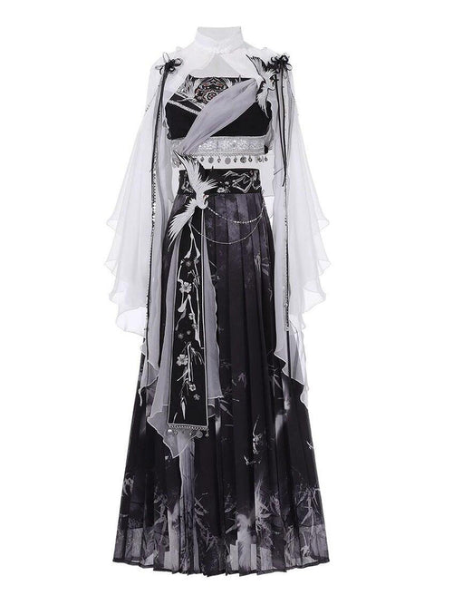 Jing Mu Crane Feather Dunhuang Flying Apsara Hanfu Inspired Women's Polyester Skirt Sets