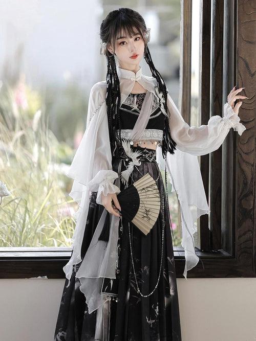 Jing Mu Crane Feather Dunhuang Flying Apsara Hanfu Inspired Women's Polyester Skirt Sets
