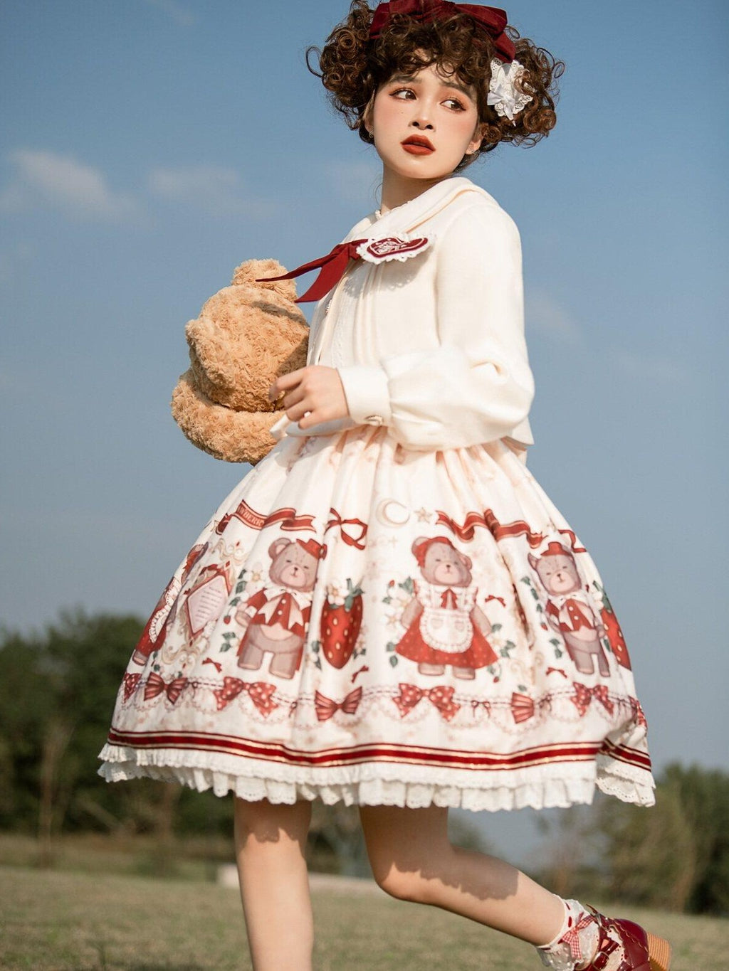 Jing Mu Cute Student Lolita Puff Skirt Camisole And Short Jacket Women's Jsk Sets