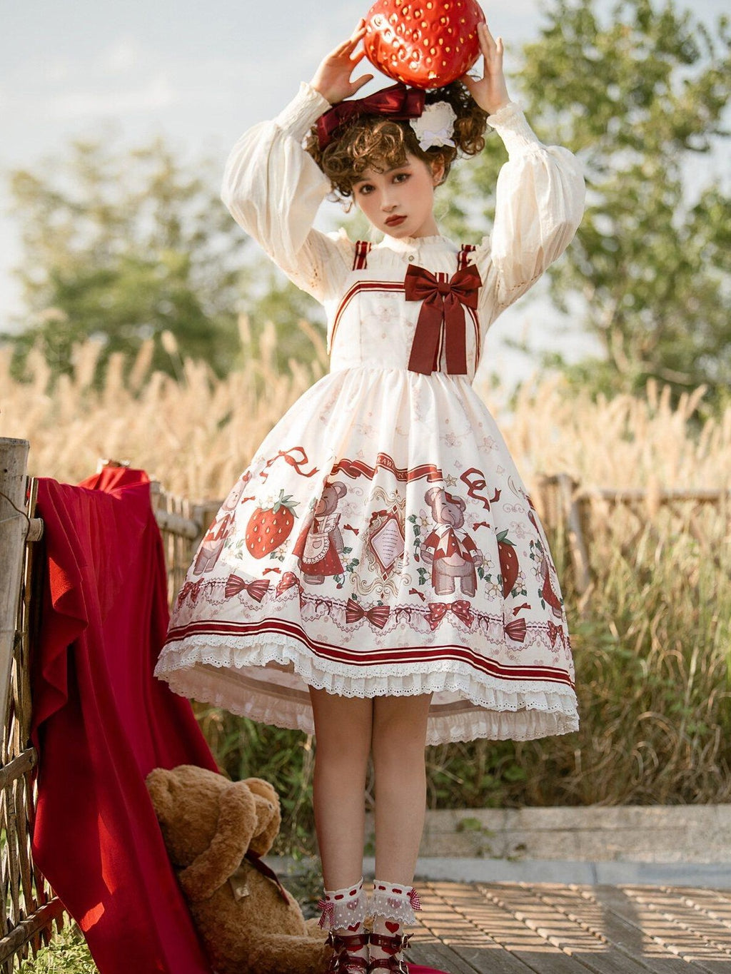 Jing Mu Cute Student Lolita Puff Skirt Camisole And Short Jacket Women's Jsk Sets