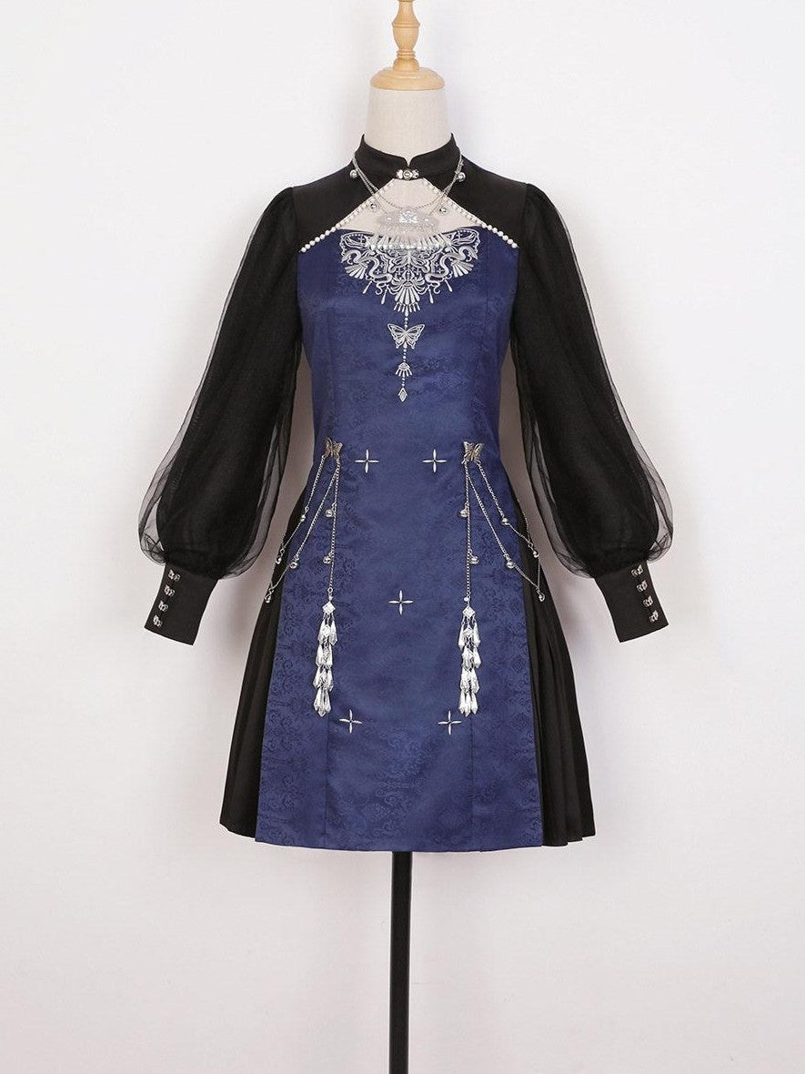 Jing Mu Cutout Embroidered Modified Cheongsam Women's Polyester Long Sleeve Op