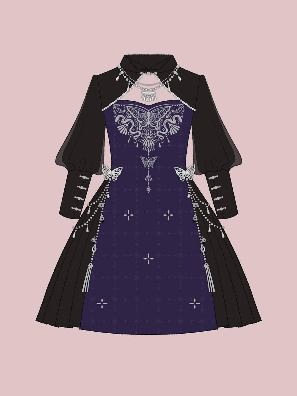 Jing Mu Cutout Embroidered Modified Cheongsam Women's Polyester Long Sleeve Op