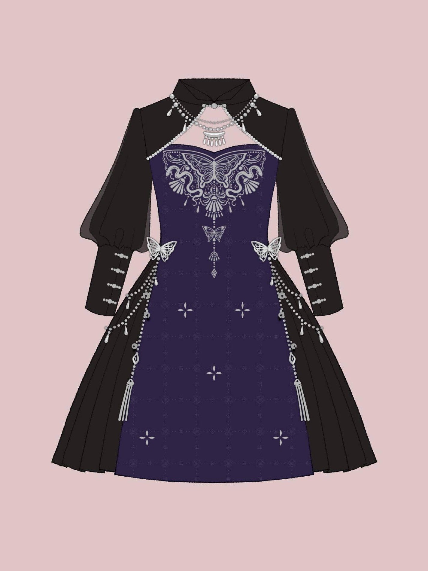 Jing Mu Cutout Embroidered Modified Cheongsam Women's Polyester Long Sleeve Op
